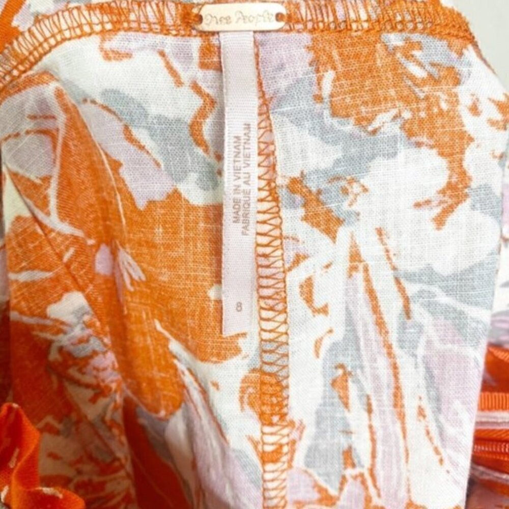 Free People Dress 8 NWOT Beach Party Shoulder Midi Linen Orange Floral Summer - Picture 12 of 12